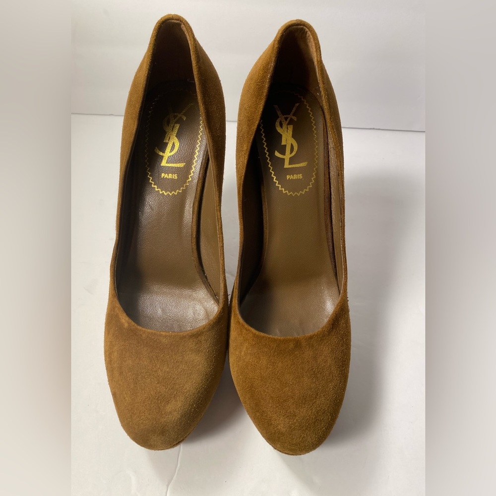 YSL Yves Saint Laurent tribtoo Suede Pumps Heels brown 36.5 - Picture 4 of 11